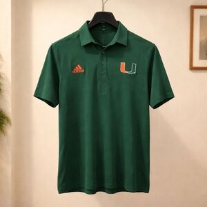 Adidas University of Miami Green Short Sleeve Golf Adidas Green Men's Polo Shirt